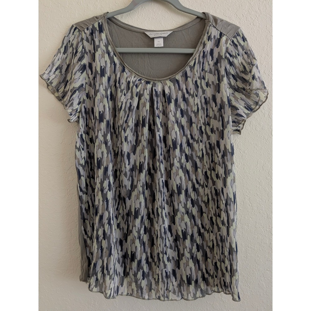 Christopher & Banks Petite Abstract Print Layered Chiffon Knit Back Top PL
